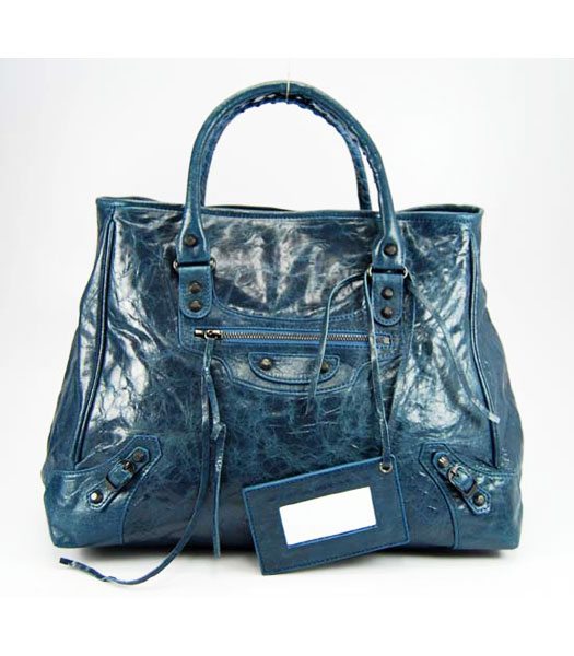 Balenciaga Agnello Tote Bag Blue Sapphire